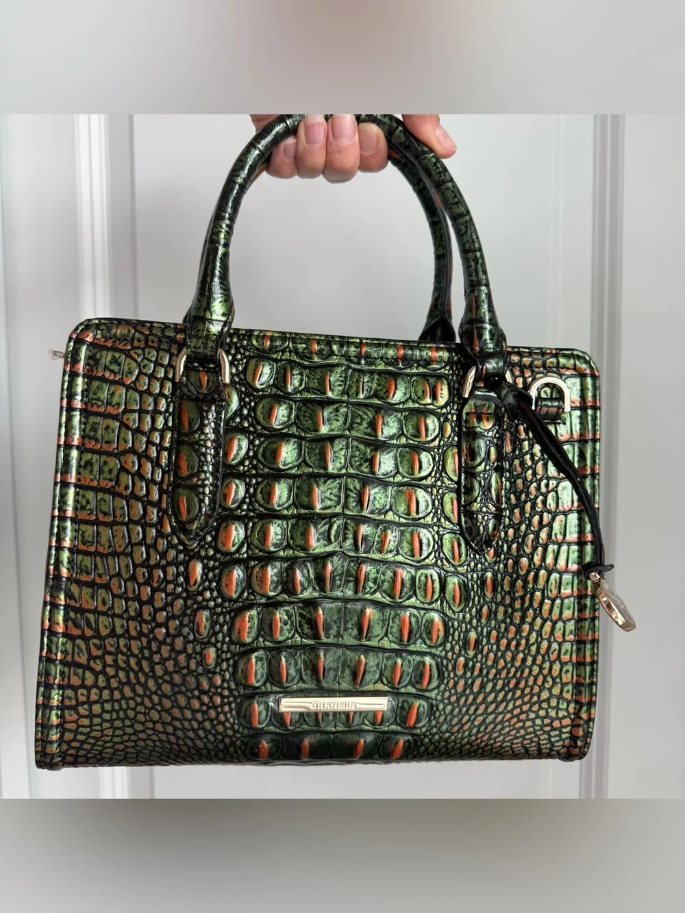 Brahmin Cami Satchel Samba Green Melbourne Leather